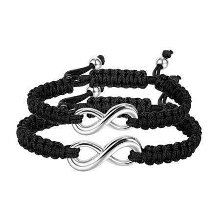 2PCS Rustfritt Stål 8 Infinity Par Armbånd Flettet Lær Tau Armbånd Justerbar Kjede Passer 7-9 Tommer for Elsker Vennskap