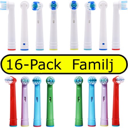 16 kpl yhteensopivia hammasharjan päitä, perhepakkaus, lapsille ja aikuisille