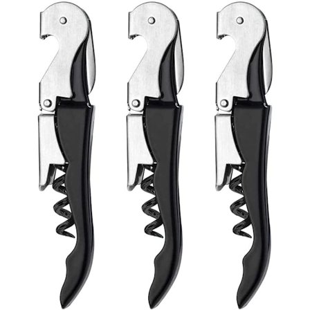 Sett med 3 karbonstål 3 i 1 øl- og vinflaskekorketrekker, Wai