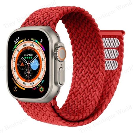 Flettet Solo Loop til Apple Watch Ultra-rem 49mm 45mm 41mm 44mm 40mm 42mm correa armbånd iWatch serie 9 7 SE 8 6 5 4 3 bånd Rød Ed 38 40 41mm-L