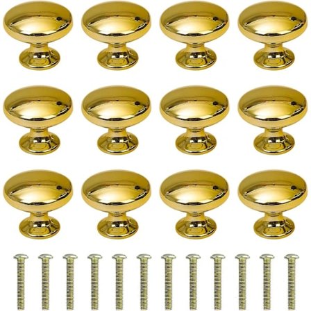 Runde dørknapper Skuffehåndtag 30 mm Skuffehåndtag med skruer til skabe Skrivebord Natbord Bogreol Møbler 12 stykker Guld