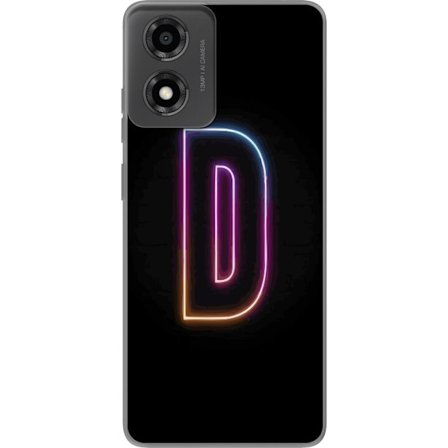 Kompatibelt Mobildeksel til Motorola Moto E14 Minimalistisk neonbokstav D i fargeskiftende lys mot svart bakgrunn i moderne digital design