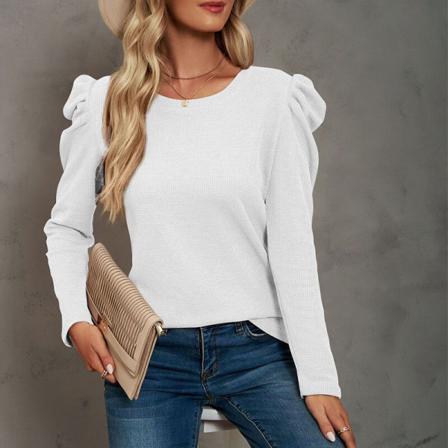 Långärmad T-shirt För Kvinnor Med Rund Hals