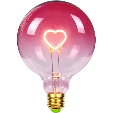 LED Pære Stor Globe Edison Pære G125 Pink Farve Hjerte Filament 2W Dæmpbar Speciel Dekorativ Pære 220-240V E27 [Energiklasse G]