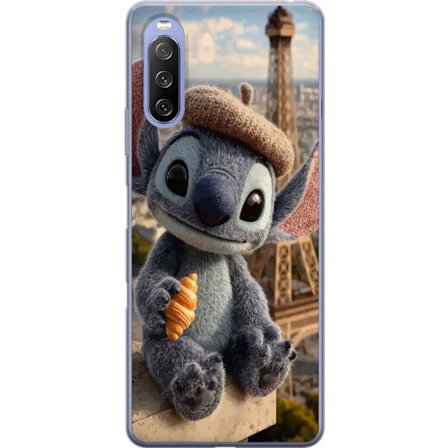 Kompatibelt Mobildeksel til Sony Xperia 10 III Stitch i Paris søtt motiv med croissant og Eiffel-tårnet romantisk sjarm med leken energi