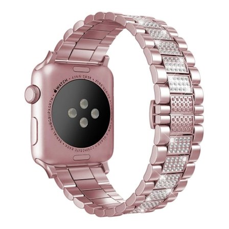 Apple Watch Series 8 (45mm) / Watch Ultra kolme helmeä strassikoristeinen koristeellinen kelloranneke - Pinkki