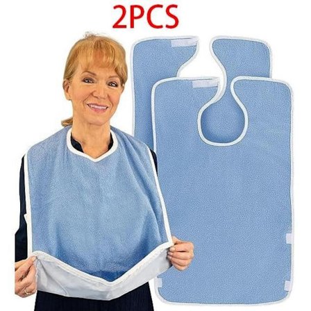 Hagesmæk til voksne, frottéhagesmæk til måltider, tøjbeskytter, med aftagelig krummefanger, til ældre, spisning, middag