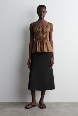 COS Women's Gathered Cotton Peplum Top in Beige