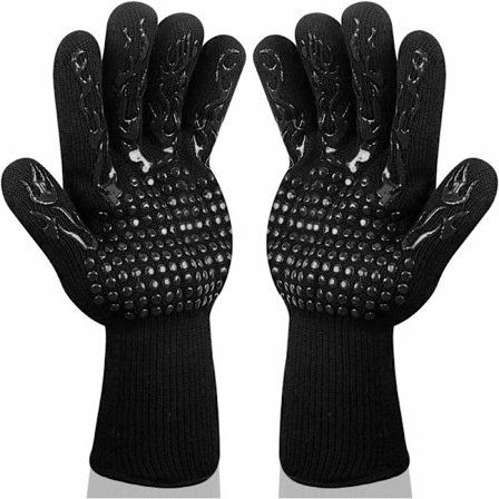 Barbecue-hanskat - Keittiöhanskat - Lämmönkestävät - 1 pari EN407-liukumattomat silikonihanskat - Grillaukseen, ruoanlaittoon, hitsaukseen, tulisijaan