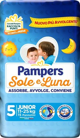 Pampers Sole e Luna Pannolini Taglia 5 Junior (11-25 kg) 15 Pezzi