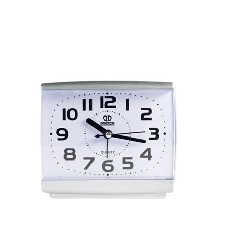 4-tommers digital firkantet liten alarmklokke, stille og feiende liten alarmklokke, hvit