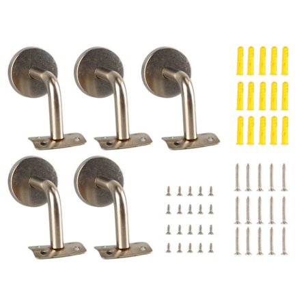 5 stk. vægmonteret håndlistebeslag i rustfrit stål, trappegelænderstøtte