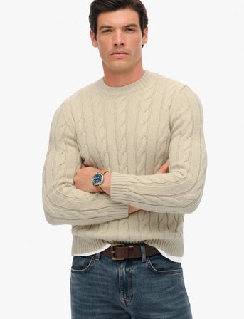 Superdry Jacob Cable Jumper - Cream - XL