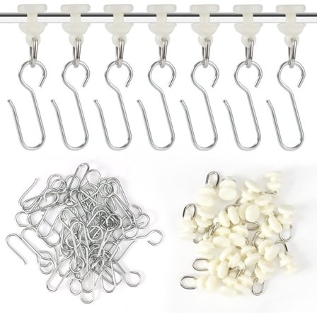 80 Stycken Gardinkrokar, Gardinkrokar Skena Glidare för Gardiner Draperi Glidare Fönster, Dörr och Dusch, Vit, Universal
