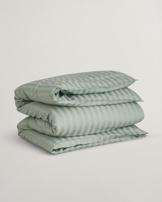 GANT - Stripete dobbeldynetrekk i sateng 200x220cm clay green