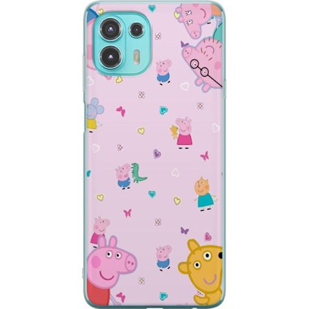 Kompatibelt Mobildeksel til Motorola Edge 20 Lite Peppa Gris med en baby i armene, mamma gris motiv i fargerik og myk barneillustrasjon med hjerter