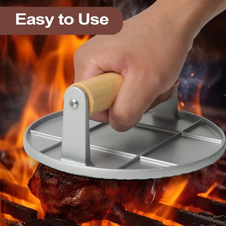 Rund hamburgerpande, 16 cm, varmebestandigt træhåndtag, uden klistermærker, til grill og pander, sølv