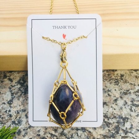 Crystal Holder Cage Necklace Crystal Net Metal Halsband GULD