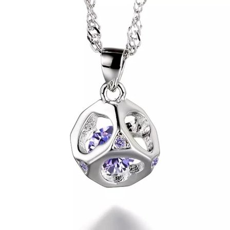 Love cube necklace - silver color with purple rhinestone