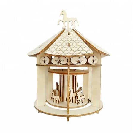 Træpuslespil, Kreativt Håndlavet 3D Karrusel, Lærende Legetøj, Wo