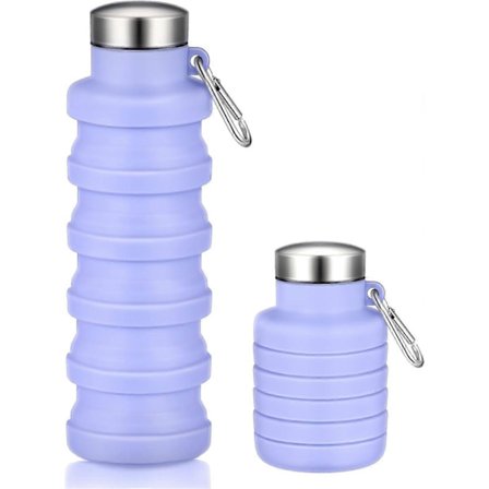 Sammenleggbar Vannflaske Silikon Reise Nødvendig Sammenleggbar Gymflaske Lekkasjesikker Vandringstilbehør 500ml - Lys Lilla
