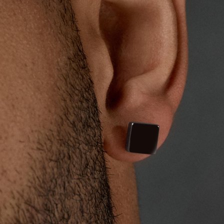 8 mm Svart Kvadratiskt Stud Örhänge för män - Stiftörhängen