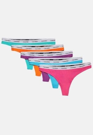 Calvin Klein - 5 pack Thong Low Rise S - GRN/FCH FDR/DHL/BL A/VBRT ORG - Trosor - Dam - Bubbleroom