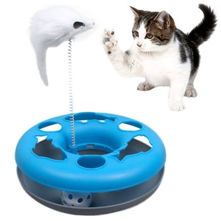 Katt leksak med mus, kulbana, boll med klocka, blå KLB