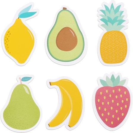 6-pack självhäftande fruktformade anteckningsblock, fruktformade markörer, tecknade stora självhäftande memoblock, presenter till studenter, 