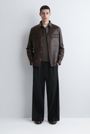 COS Men's Pleated Wool Wide-Leg Trousers in Black