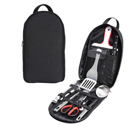 Camping Køkkenredskabssæt, 9 dele Camping Køkkenredskabsorganisator Rejsesæt, Sort