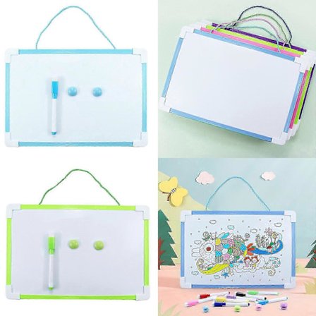 Kaksipuolinen magneettinen valkotaulu tussilla ja magneeteilla, ripustettava muistitaulu 29,7x19,7cm pyyhittävä piirustus- ja kirjoitustaulu [D]