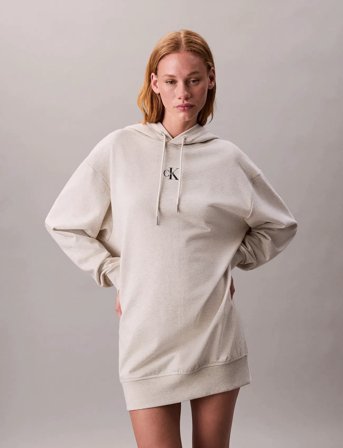 Calvin Klein Jeans Ls Monologo Premium Terry Hoodie - Cream - XS