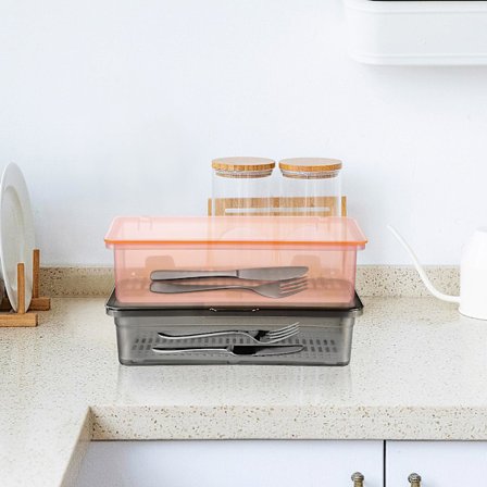 2 st Besticklådor i Plast med Lock, Besticksarrangör, Förvaring för Bestick, Bänkskivor