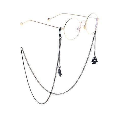 2PCS Eyeglass Chain för kvinnor Svart ängelhänge Metall Sol