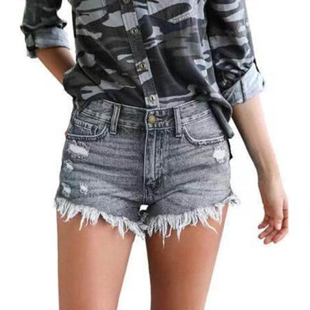 Jeansshorts för kvinnor med mitten av midjan Ripped Raw Hem Jeans Shorts för sommaren black s