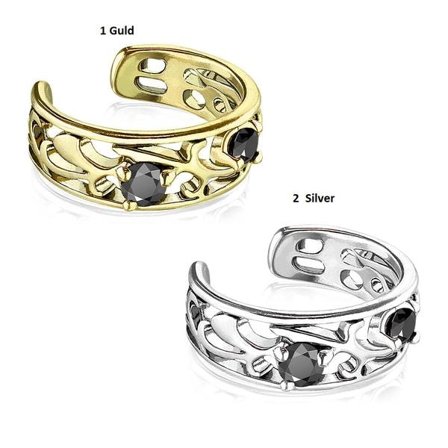 1 Filigran öron cuff i IP-Pläterad mässing med svarta CZ