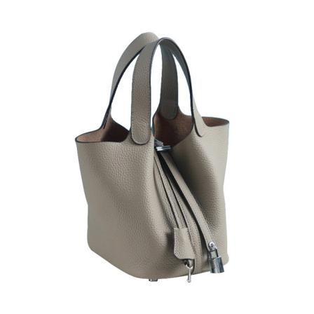 Kvinnor Damhandväska Läderhandväska First Layer Cowhide Bucket Bag Large/22cm elephant gray