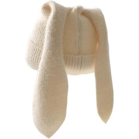 Kaninöron stickad mössa mössa för kvinnor varm kaninöron virkad skalle mössa med söta kaninöron-beige