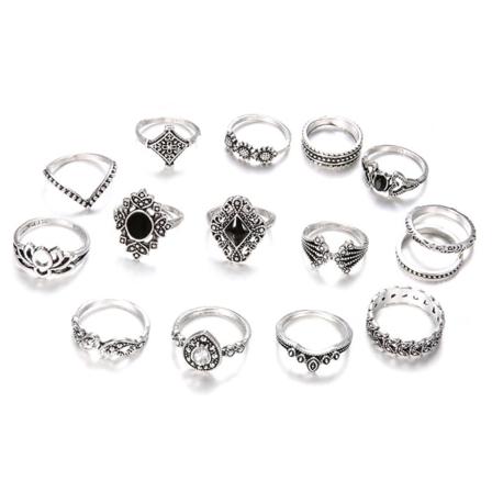 Kvinner Bohemian stablebare leddfingerringer Retro stein Krystallstabling Midi-ringpakke Krystallsmykketilbehør