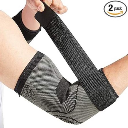 Pakke med 2 albuepuder med strop og kompressionseffekt til tendinitis