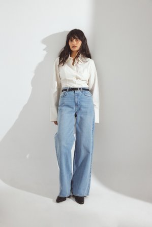 NA-KD Weite Jeans mit hoher Taille - Jeans mit weitem Bein - Blau - EU 44