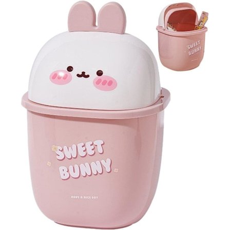 Søt Mini Skrivebords Søppelbøtte, Tegneserie Katt Dyr Form Søppelbøtte med Svinglokk, Mini Benkeplate Søppelbøtte, Liten Søppel