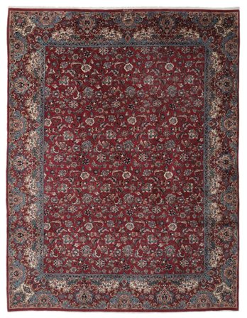Hand Knotted Mashad Rug 300X388 Wool Black/Dark Red Large