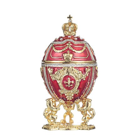 Faberge stil egg Smykkeskrin med løver og keiserkrone 7,5 cm rød