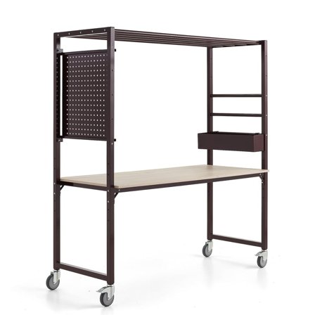 Mobile multi-table TEAMWORK, accessory box, tool panel, burgundy/ash