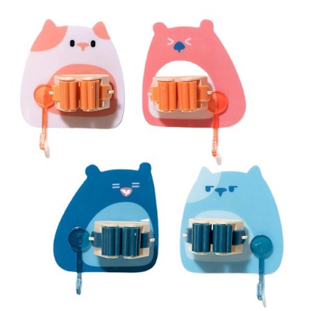 Mop och kvast hållare, självhäftande tecknad moppklämma med krok, vägg-