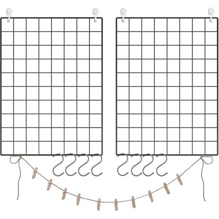 Langallinen seinäkuvakehysten setti, seinäkoriste, seinäristikko, DIY, monitoiminen verkkoseinä, S-koukkujen, klipsien ja hamppuköyden kanssa, 2 kpl, 
