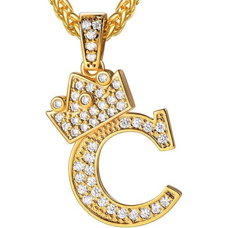 Krona Initial A-Z Halsband, Iced Out Letter Hänge med 22-24 Tums Kedja, Män Kvinnor Bling Hip Hop Alfabet Namn Smycken Present Stora Initialer 