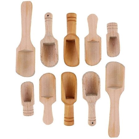 10 st Trä Salt Skedar Små Salt Skedar Trä Tesked Kryddskedar